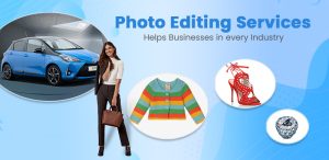 A vibrant collage highlights our expert photo editing services, featuring a sleek car, a woman with a chic bag, a colorful sweater, striking red high heels, and a dazzling diamond ring.